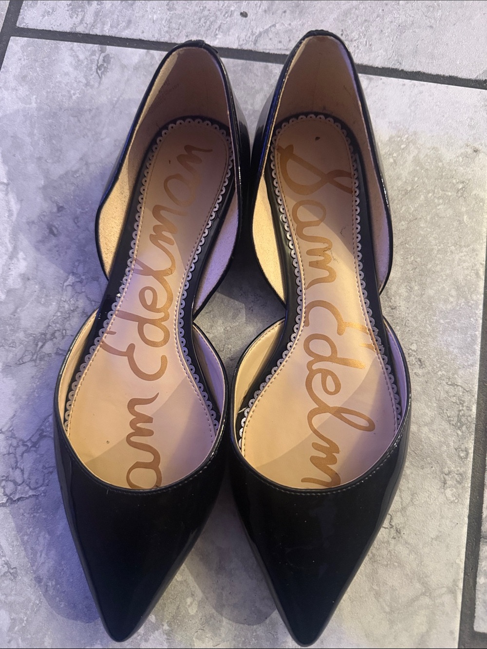 Sam Edelman Black Pointed-Toe D'Orsay Flats - Patent Finish